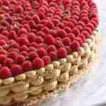 Pistachio Mille Feuilles wedding cake with raspberries