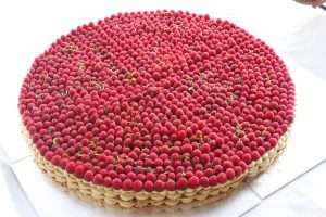 Pistachio Mille Feuilles wedding cake with raspberries
