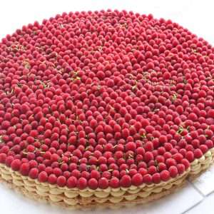 Pistachio Mille Feuilles wedding cake with raspberries
